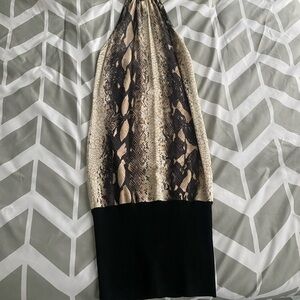 Bebe Black and Beige Halter Dress